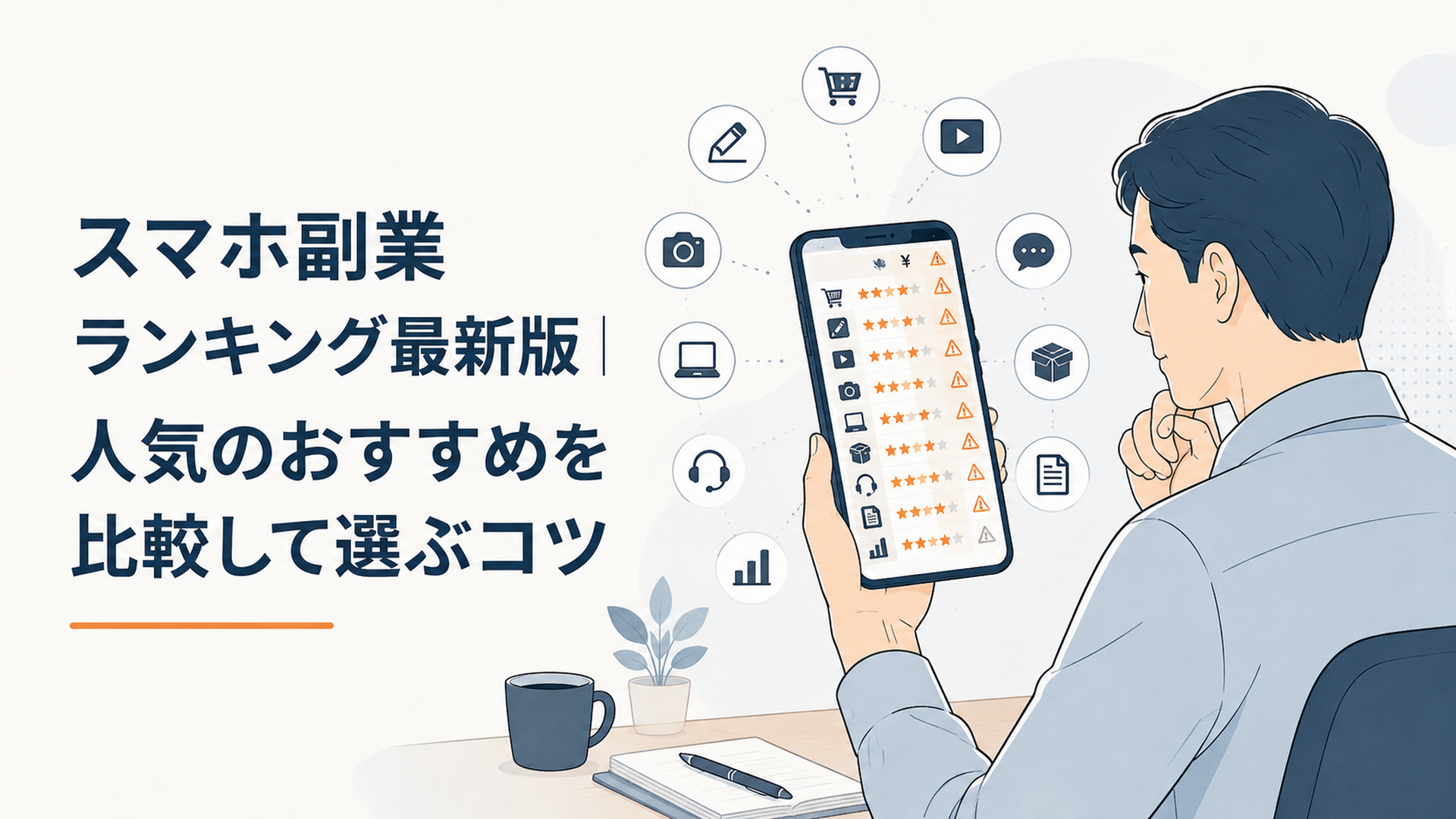 スマートフォンで副業10種類の費用とリスクを比較する40代会社員