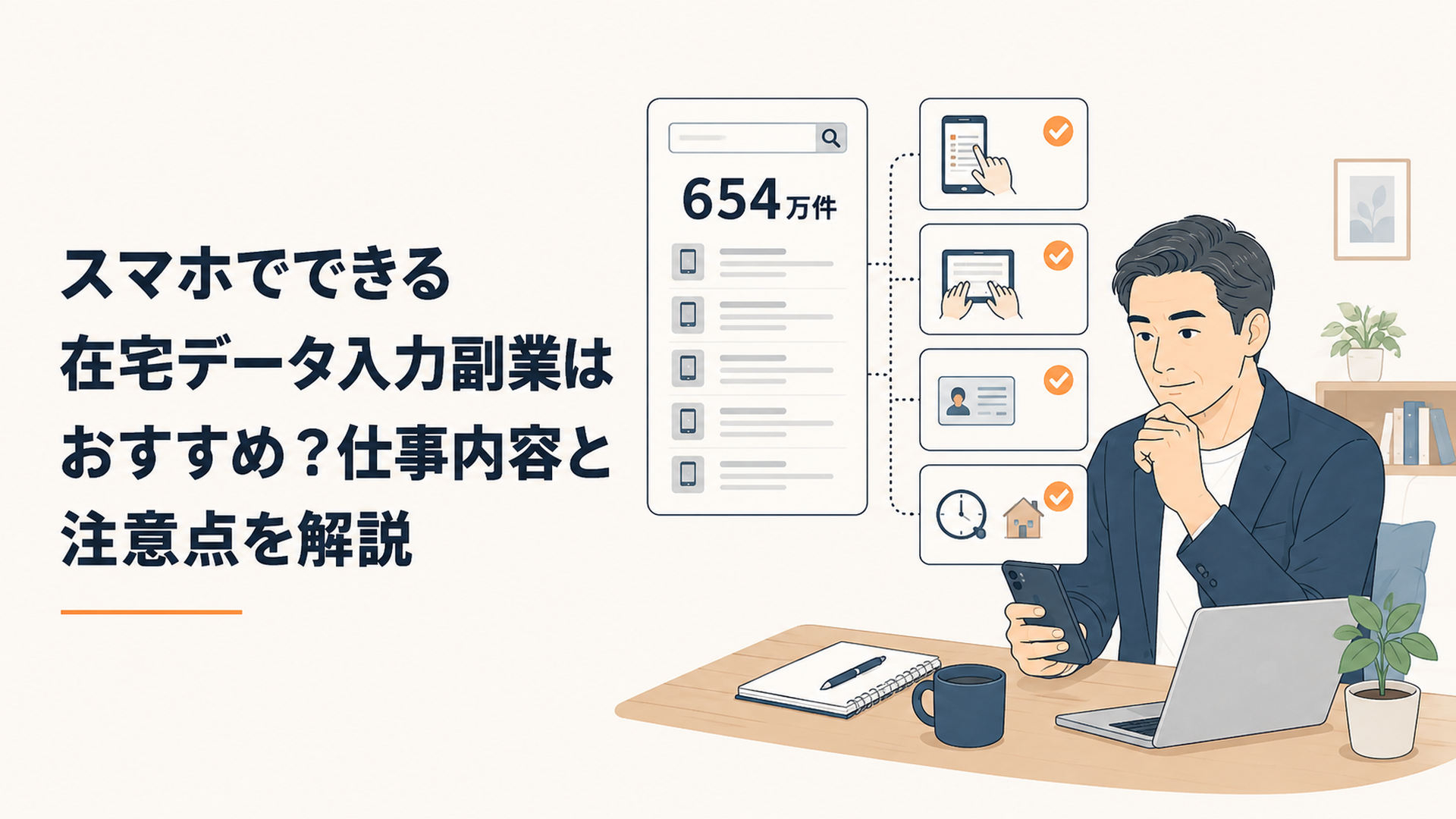 スマホ在宅データ入力の求人654万件と実際の応募条件を比較する40代会社員
