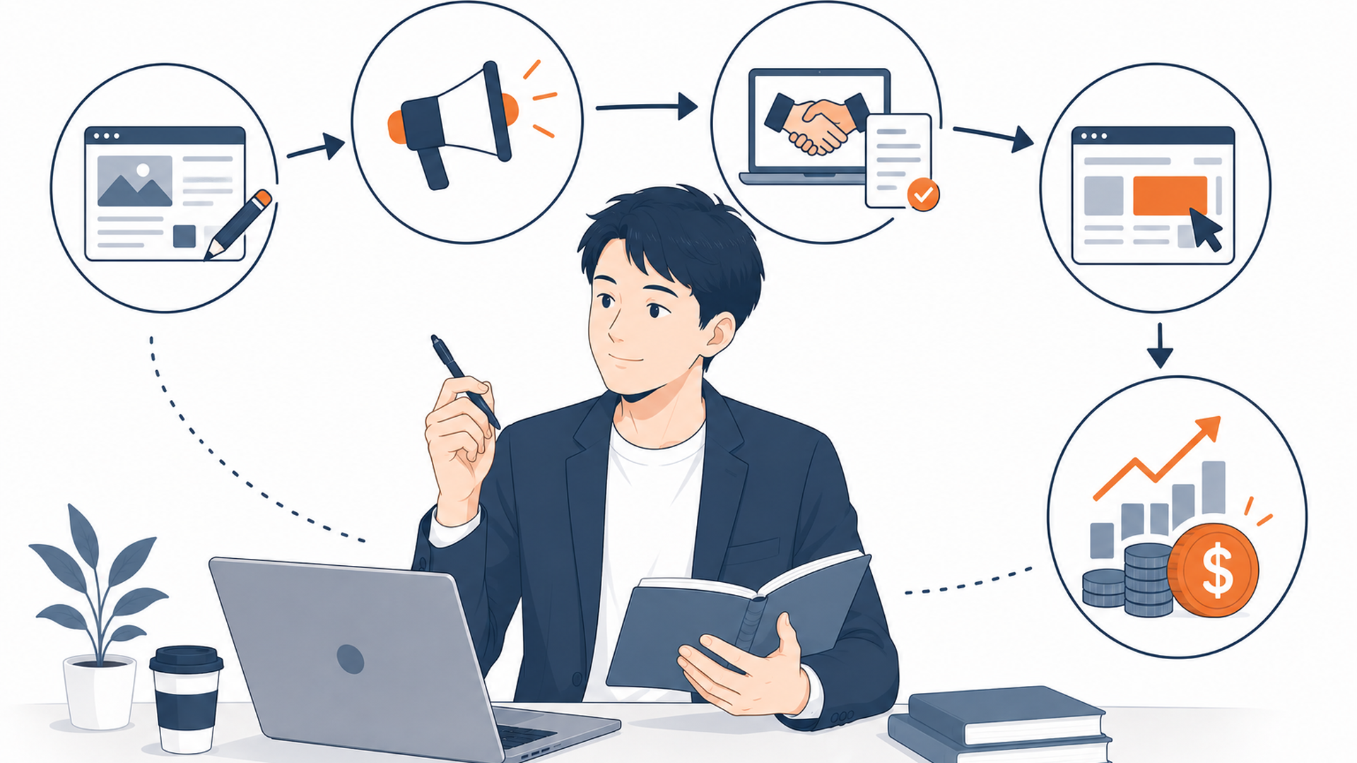 広告や記事受注などブログ収益の流れを整理する人物